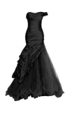 Marmar Halim Off-the-shoulder Layered Gown In Black