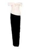 Marmar Halim Off-the-shoulder Mikado-taffeta Gown In Black,white