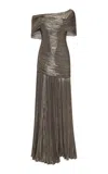 Marmar Halim Off-the-shoulder Organza Fishtail Gown In Silver