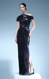 Marmar Halim Off-the-shoulder Sequined Gown In Burgundy