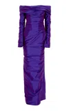 Marmar Halim Off-the-shoulder Taffeta Gown In Purple