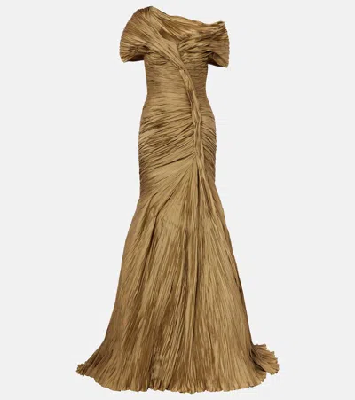Marmar Halim Off-shoulder Bustier Gown In Brown