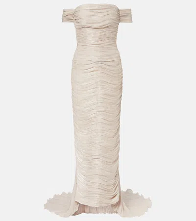 Marmar Halim Off-shoulder Pleated Bustier Gown In White