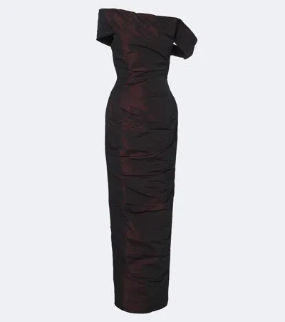 Marmar Halim Off-shoulder Taffeta Corset Gown In Burgundy