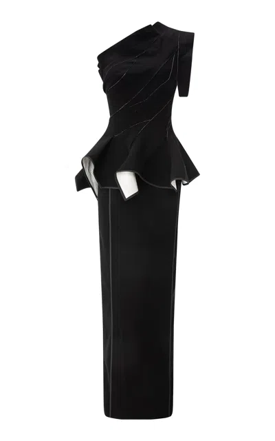 Marmar Halim One-shoulder Crepe Maxi Dress In Black