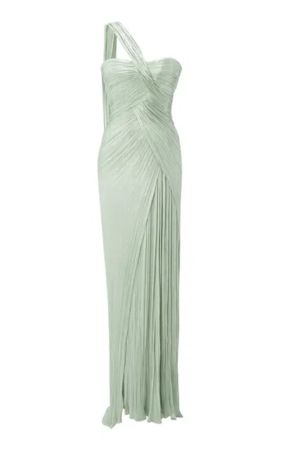 Marmar Halim One-shoulder Pleated Gown In Green