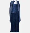 Marmar Halim Pleated Caped Corset Gown In Blue