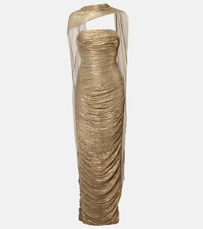 Marmar Halim Pleated Caped Gown In Gold