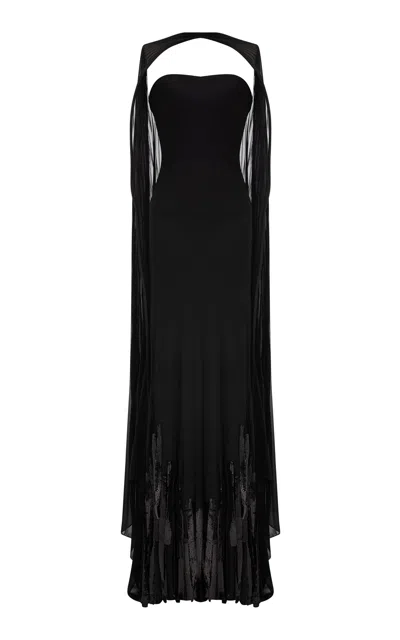 Marmar Halim Pleated Chiffon Cape In Black
