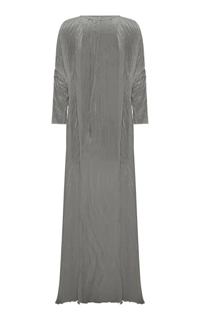 Marmar Halim Pleated Chiffon Evening Gown In Gray
