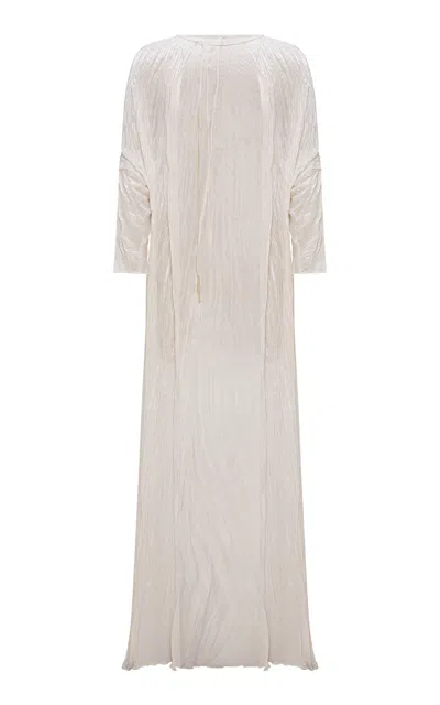 Marmar Halim Pleated Chiffon Evening Gown In White