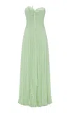 Marmar Halim Pleated Chiffon Gown In Green