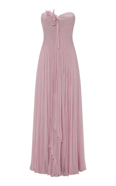 Marmar Halim Pleated Chiffon Gown In Pink