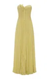 Marmar Halim Pleated Chiffon Gown In Yellow
