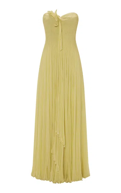 Marmar Halim Pleated Chiffon Gown In Yellow