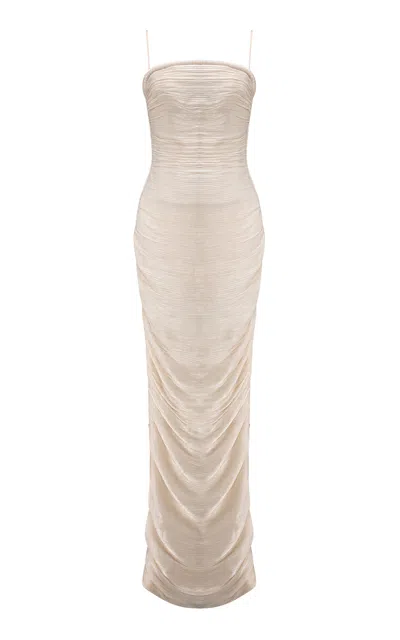 Marmar Halim Pleated Chiffon Maxi Dress In Neutral