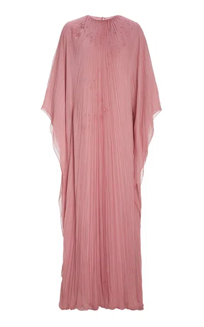 Marmar Halim Pleated Chiffon Silk Caftan In Pink