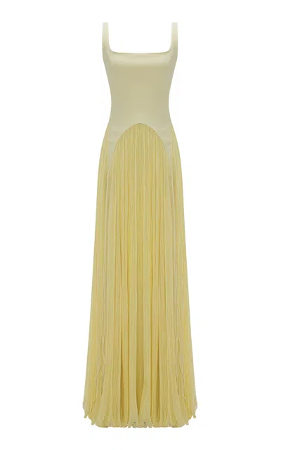 Marmar Halim Pleated Evening Gown In Yellow