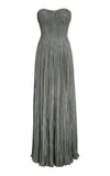 Marmar Halim Pleated Foil Fabric Silk Gown In Black
