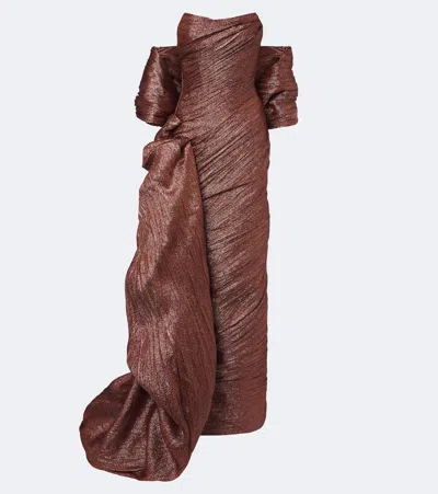 Marmar Halim Pleated Gown In Orange