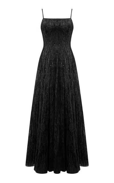 Marmar Halim Pleated Lace Maxi Dress In Black