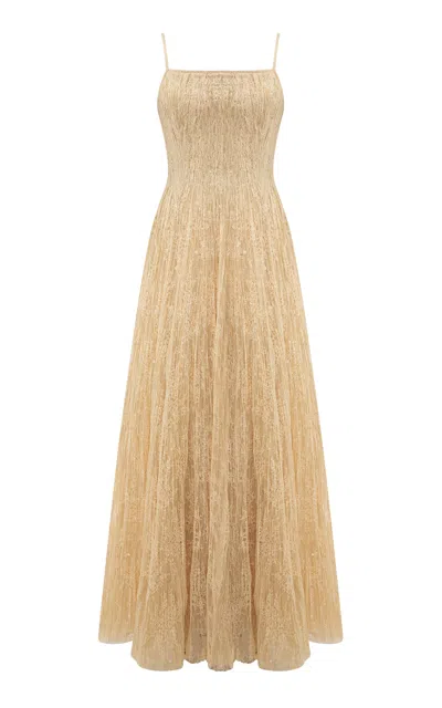 Marmar Halim Pleated Lace Maxi Dress In Neutral