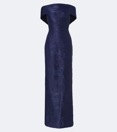 Marmar Halim Pleated Off-shoulder Gown In Blue