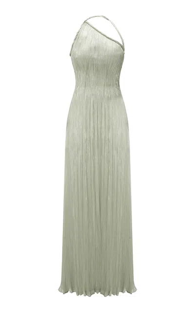 Marmar Halim Pleated One-shoulder Maxi Dress In Green