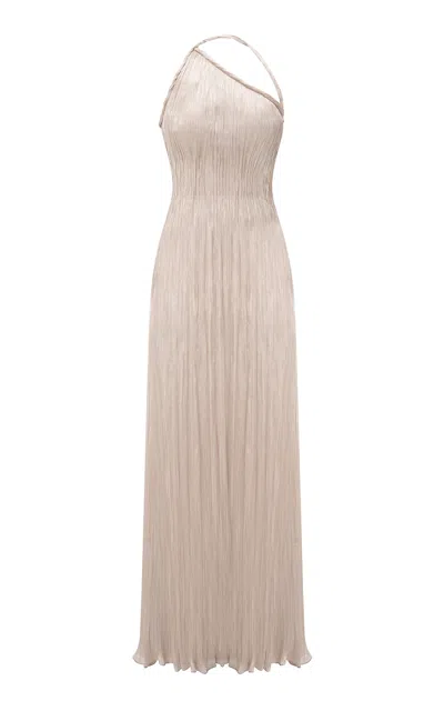 Marmar Halim Pleated One-shoulder Maxi Dress In Nude