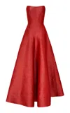 Marmar Halim Pleated Panel-cut Taffeta Gown In Red