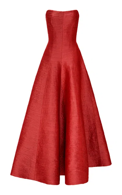 Marmar Halim Pleated Panel-cut Taffeta Gown In Red