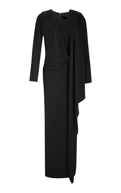 Marmar Halim Pleated Sash Crepe Maxi Dress In Black