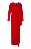 Marmar Halim Pleated Sash Crepe Maxi Dress In Red