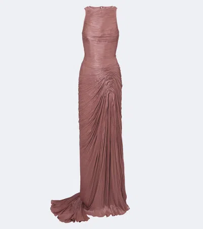 Marmar Halim Pleated Satin Gown In Pink