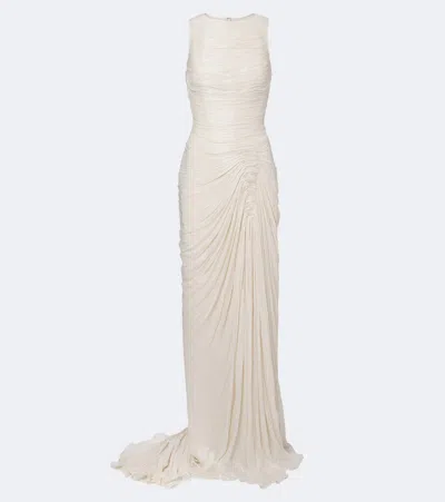 Marmar Halim Sleeveless Gathered Pleated Chiffon Gown In Silver