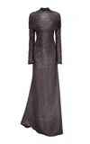 Marmar Halim Pleated Silk Cape Gown In Brown