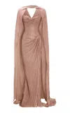 MARMAR HALIM PLEATED SILK CAPELET GOWN