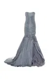Marmar Halim Pleated Silk Satin Mermaid Gown In Grey