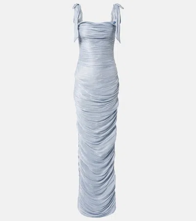 Marmar Halim Pleated Taffeta Gown In Blau