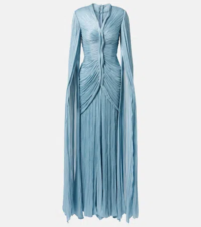 Marmar Halim Pleated Taffeta Gown In Blue