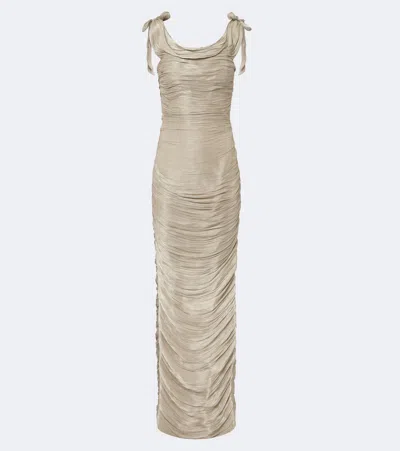 Marmar Halim Pleated Taffeta Gown In Neutral
