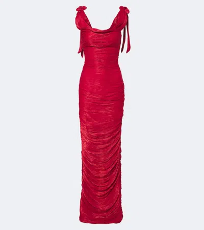 Marmar Halim Pleated Taffeta Gown In Red