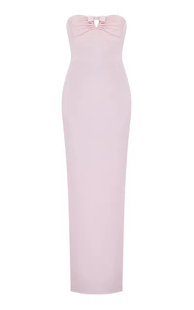 Marmar Halim Ruched Bow-detailed Silk Crepe Gown In Light Pink