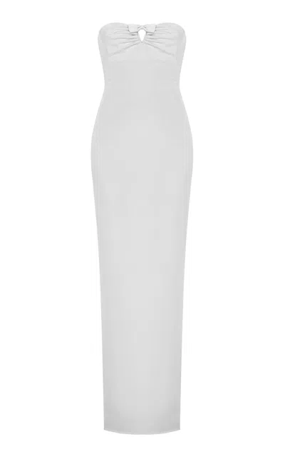 Marmar Halim Ruched Bow-detailed Silk Crepe Gown In Off-white