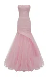 Marmar Halim Ruched Mermaid Evening Gown In Pink