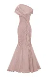 Marmar Halim Ruched Mermaid Gown In Pink