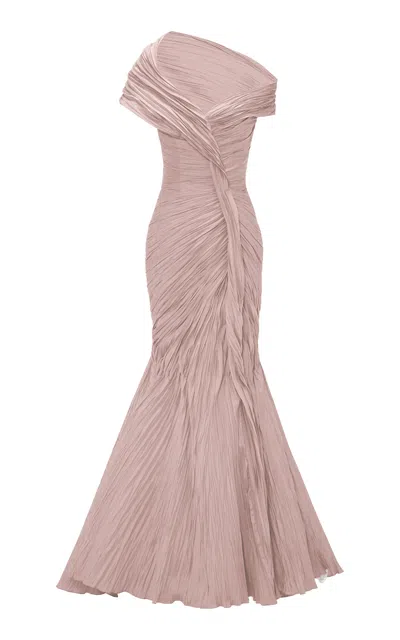 Marmar Halim Ruched Mermaid Gown In Pink