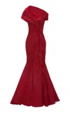 Marmar Halim Ruched Mermaid Gown In Red