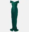 Marmar Halim Ruched Off-shoulder Bustier Gown In Green
