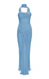 Marmar Halim Ruched-sash Silk Gown In Blue